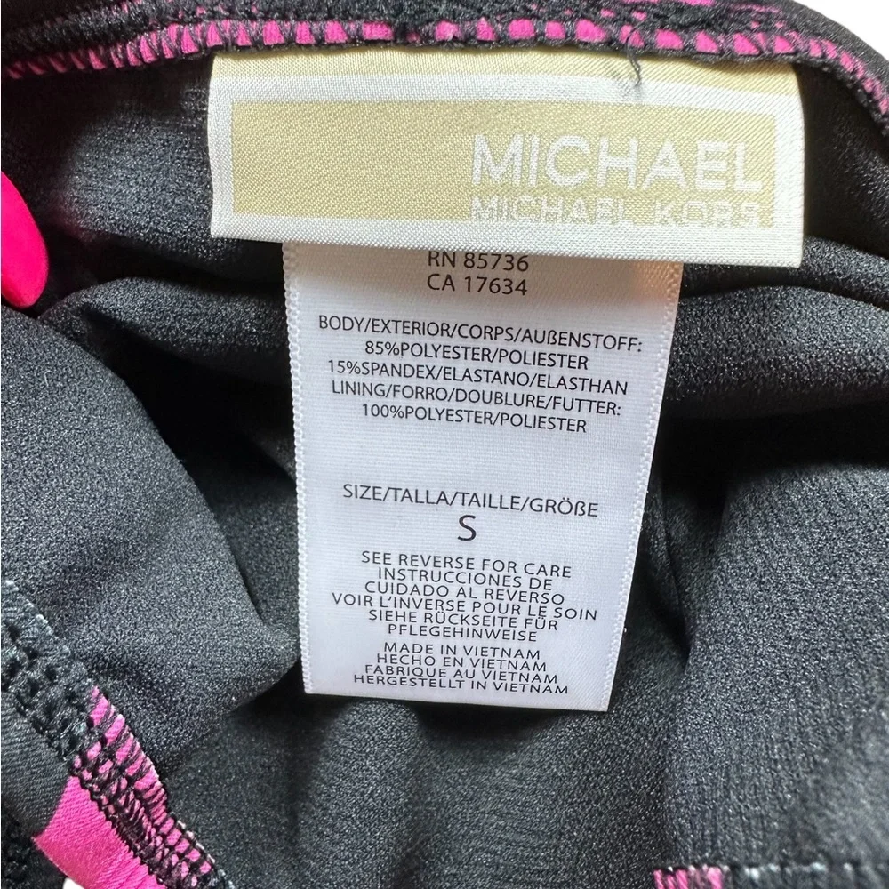 MICHAEL KORS: NWT Zip Front Pink Black Striped Bikini -Size Small